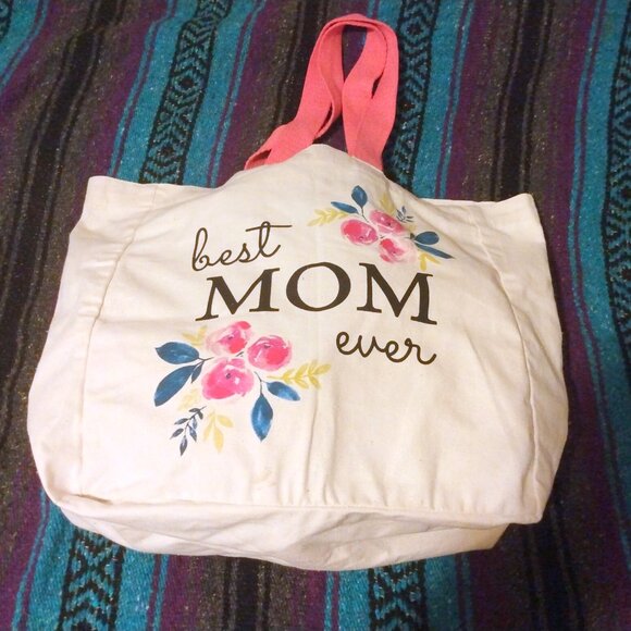 Best Mom Ever Floral Carryall Tote 15x16x5" Sentimental Momcore Cottagecore - Picture 5 of 10